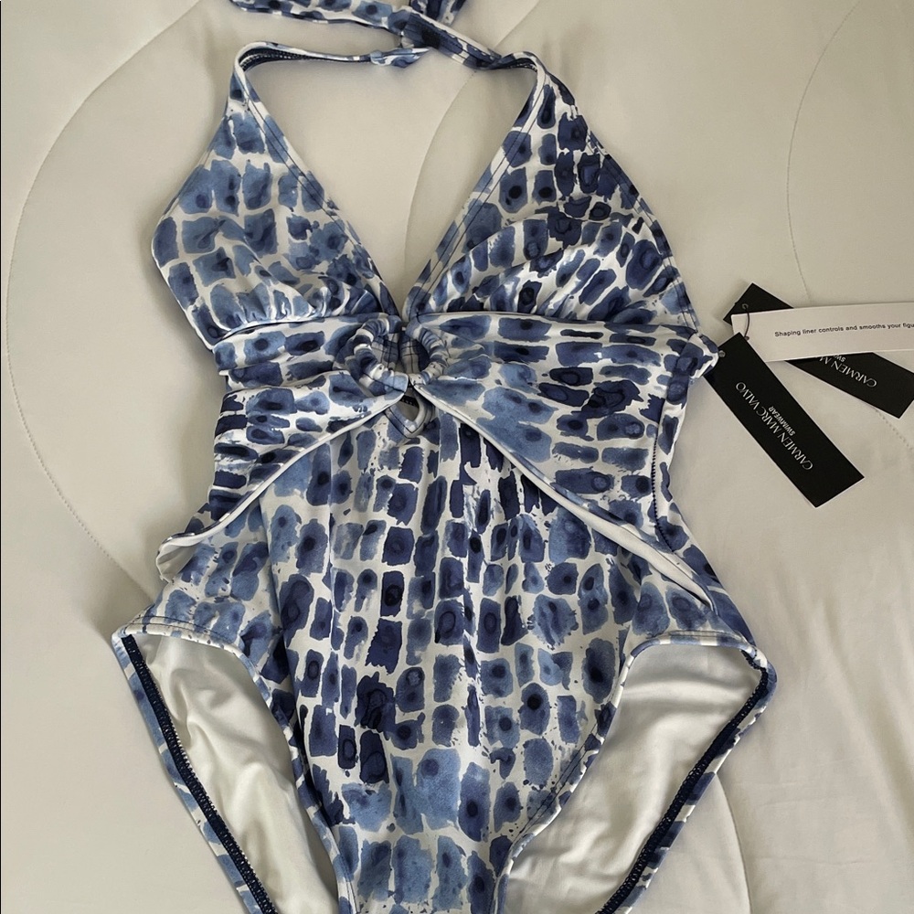 Carmen Marc Valvo Blue and White One Piece Swimsuit